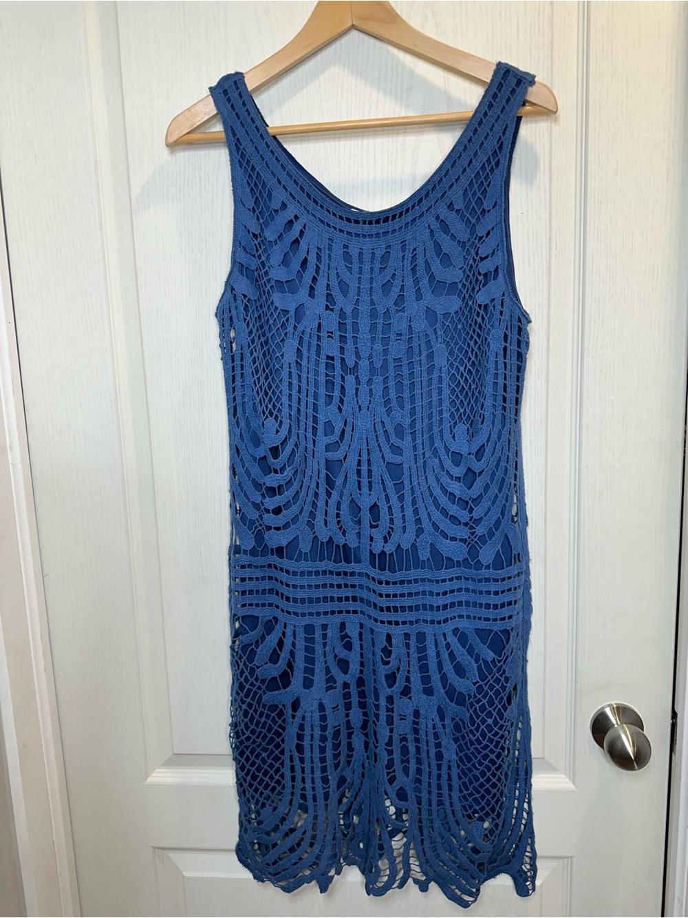 Sleeveless Blue Crochet Mini Dress